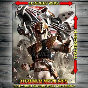 White Ranger with Tigerzord Power Rangers Metal Sign Wall Art 14x11"